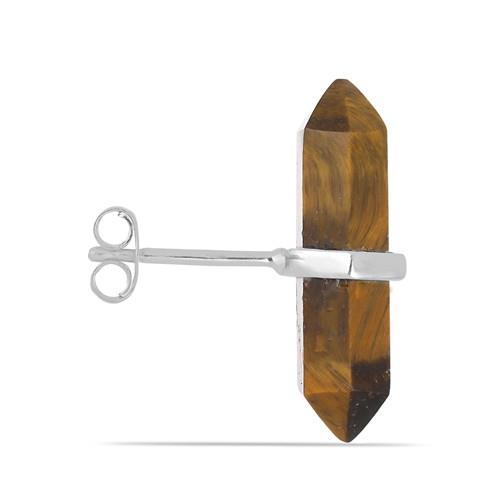 BUY GENUINE TIGER EYE SINGLE STONE EARRINGS IN STERLING SILVER